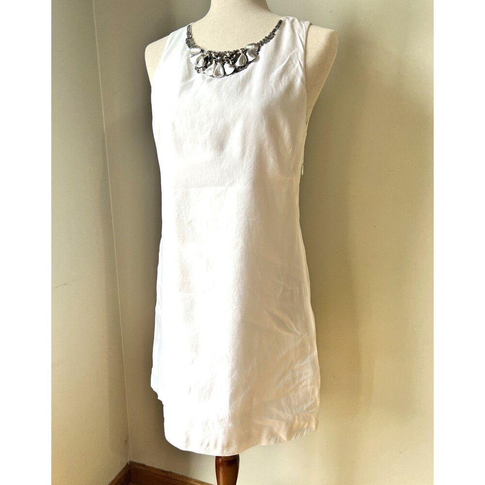 Rebecca Taylor White Embellished Neck Sleeveless Shift Mini Dress LWD Size 4